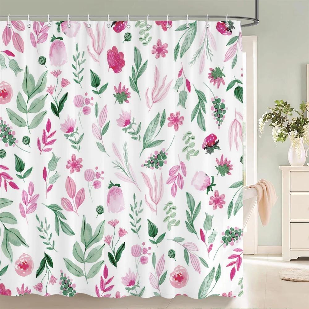 3D Shower Curtain Nordic Style Flowers Plant Leaves Printed  Waterproof Polyester Fabric Bath Curtains For Bathroom With Hooks