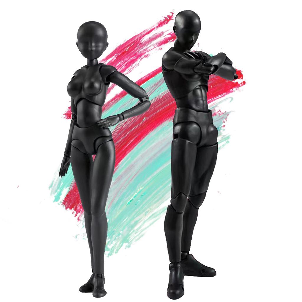 Gnallang Drawing Movable Comes with Changeable Model Cartoon Muscular Male and Female Black Doll, Joints, Stand, Gestures, Doll, Model, Body, -