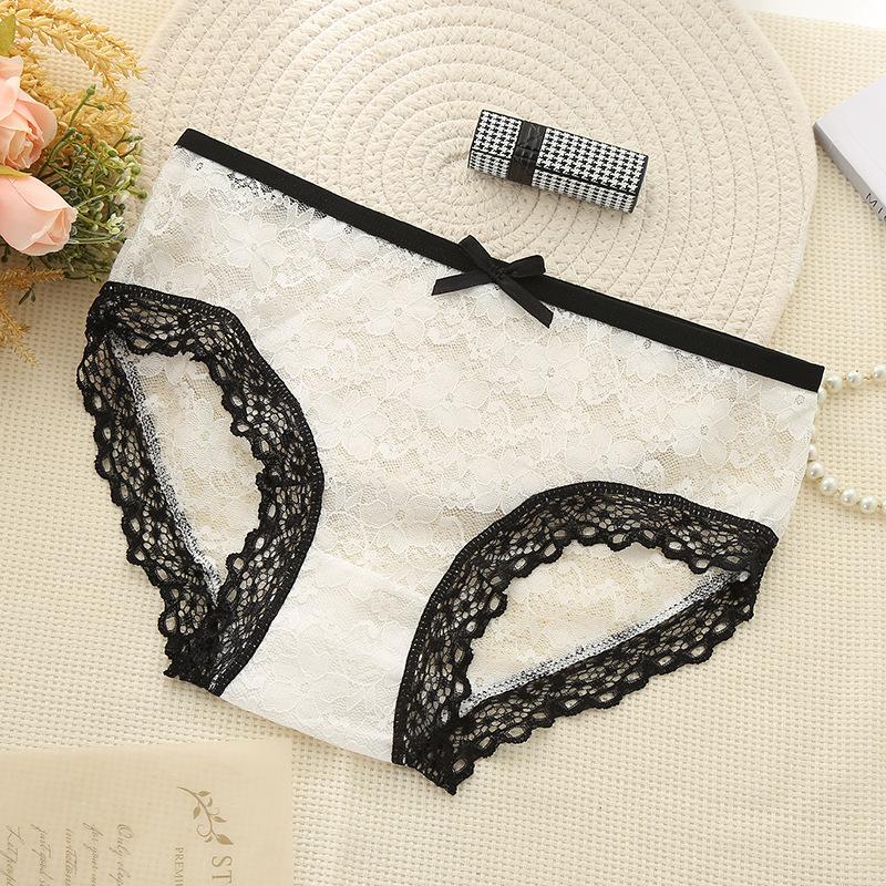 

Кружевные трусики с бантиком, жаккардовые сетчатые кружевные трусики для женщин, сетчатые контрастные цветные женские трусики, прозрачные трусики XL белый