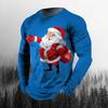 Round Neck 3D Christmas Printed Top Casual Long Sleeved Men's T-shirts - Soft Medium Stretch Polyester Fabric Spring and Autumn Relaxed Fit Clothing