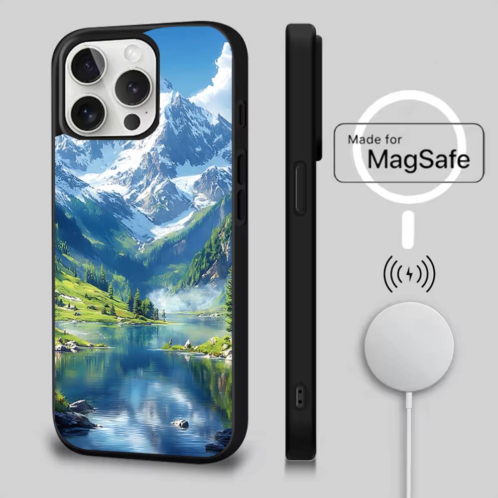 Snow Mountain Road Landscape Case For iPhone 17,16,15,14,13,12,11,Pro,Max,Plus,Mini,SE4,E Magnetic Magsafe Wireless Charging