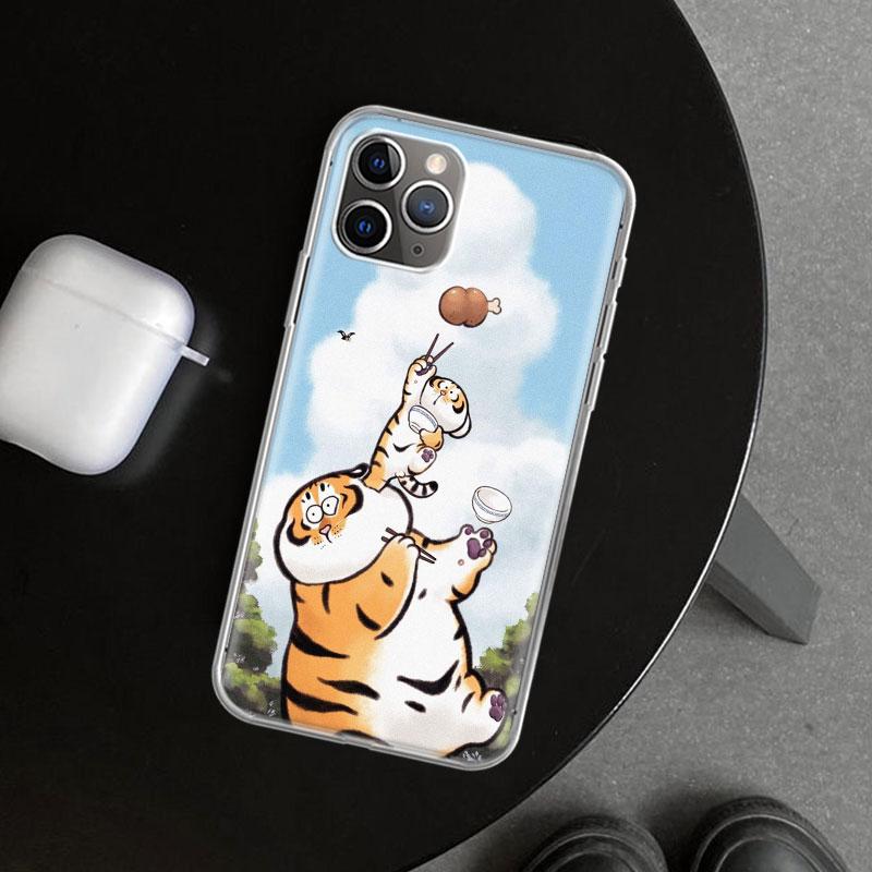 Cartoon Fat Tiger Phone Case Cover for iPhone 11 12 13 Mini 14 15 Plus 16 Pro Max 17 Air 7 8 + SE Art Customized Fundas 11 12 13