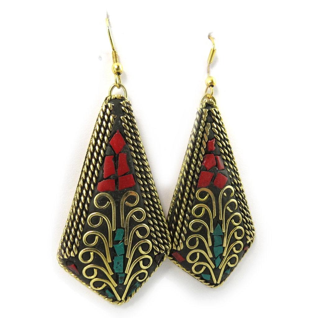 Les Trésors De Lily [M4183] - Turquoise Red 'Altaï' Designer Earrings