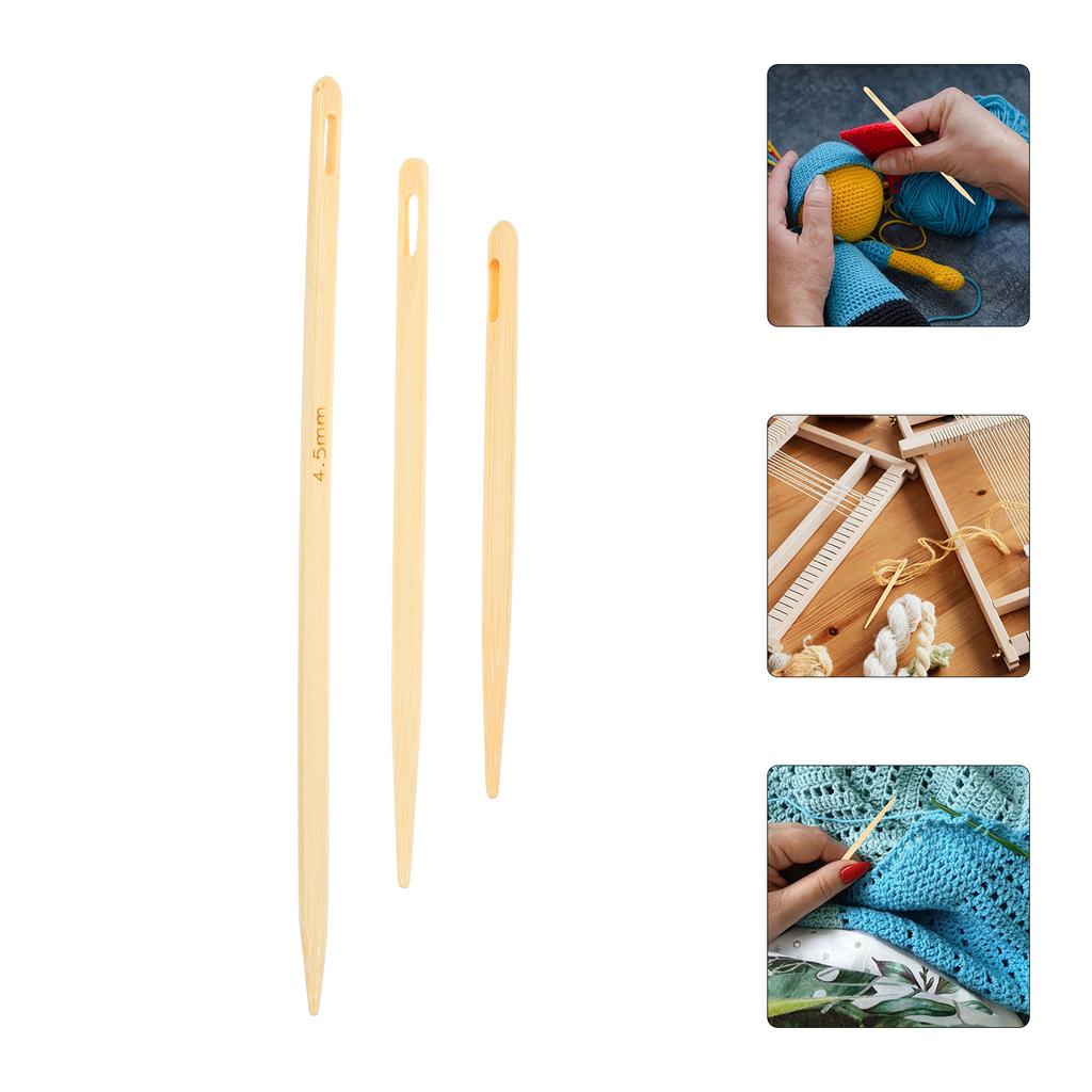 3 Pcs Big Eye Needle Crochet Knitting Tool Sewing Needles Hair Hand DIY Weaving Tools Bamboo Craft Hook Circle Wooden