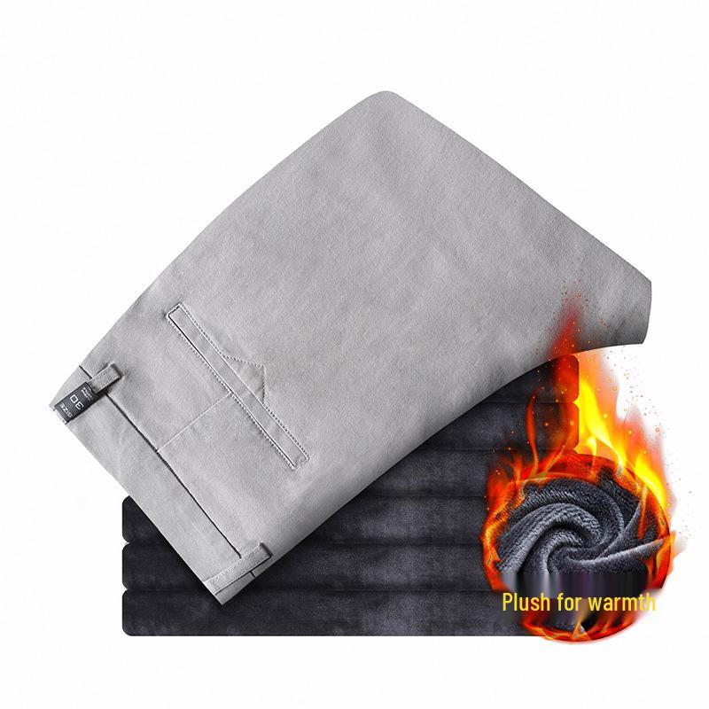 Men's Plus Size Cotton Casual Pants - Spring/Autumn 2025, Loose Straight Leg with Winter Velvet Lining