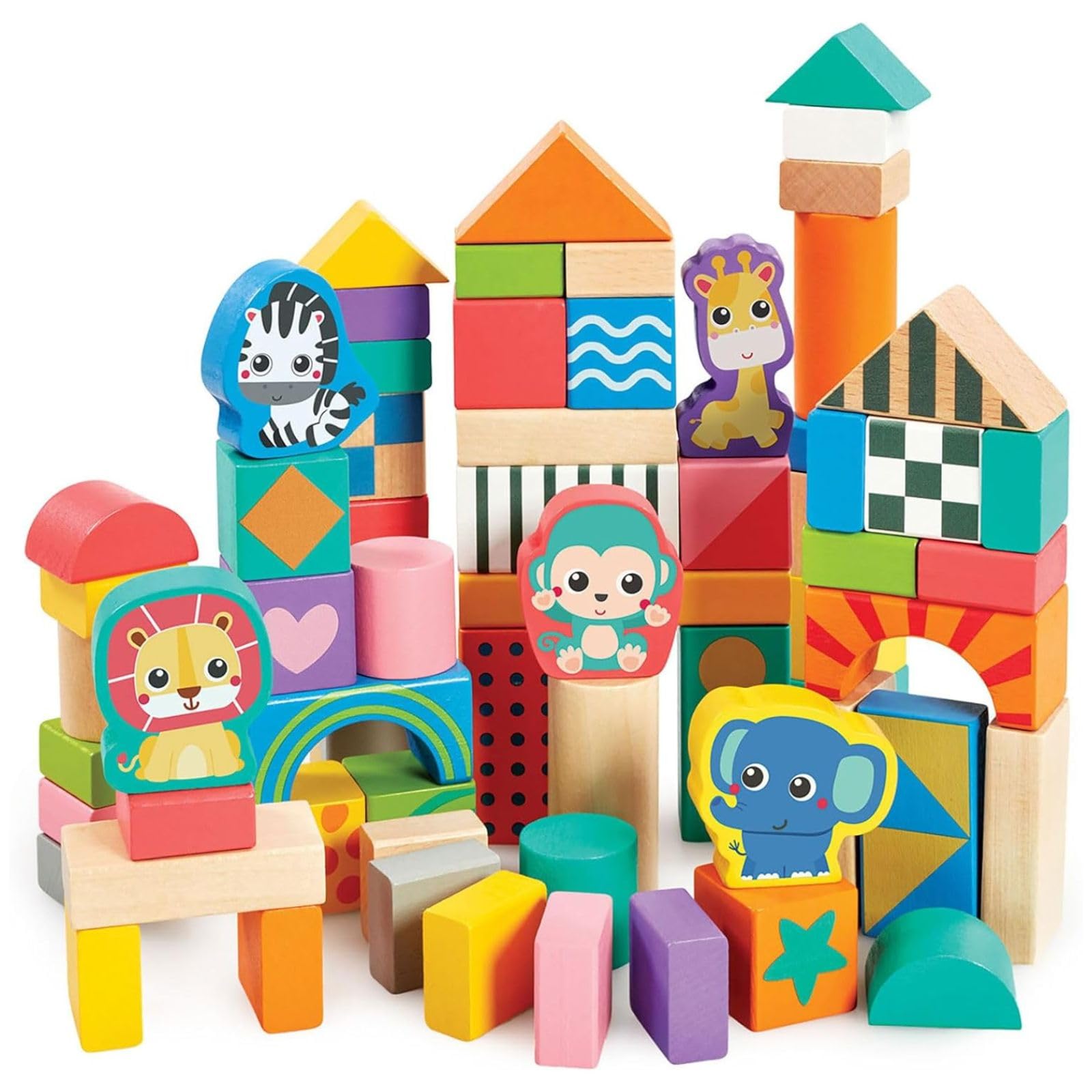 

Early Learning Center Wooden Colorful Animal Building Blocks, 80 Pieces, 200939, Authentic