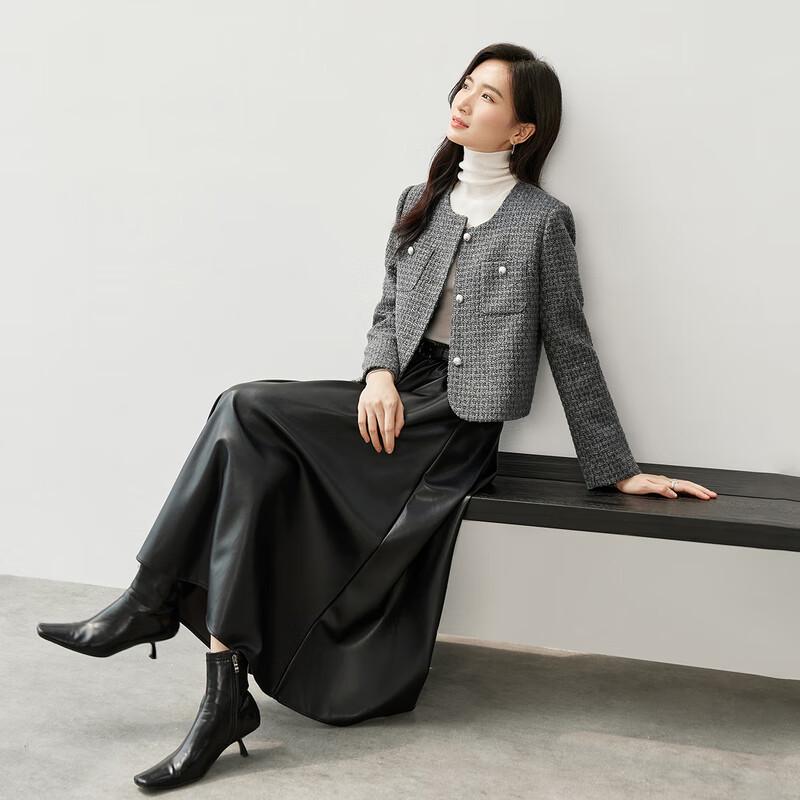 Shandubila Women's Winter Elegant Tweed Cropped Jacket