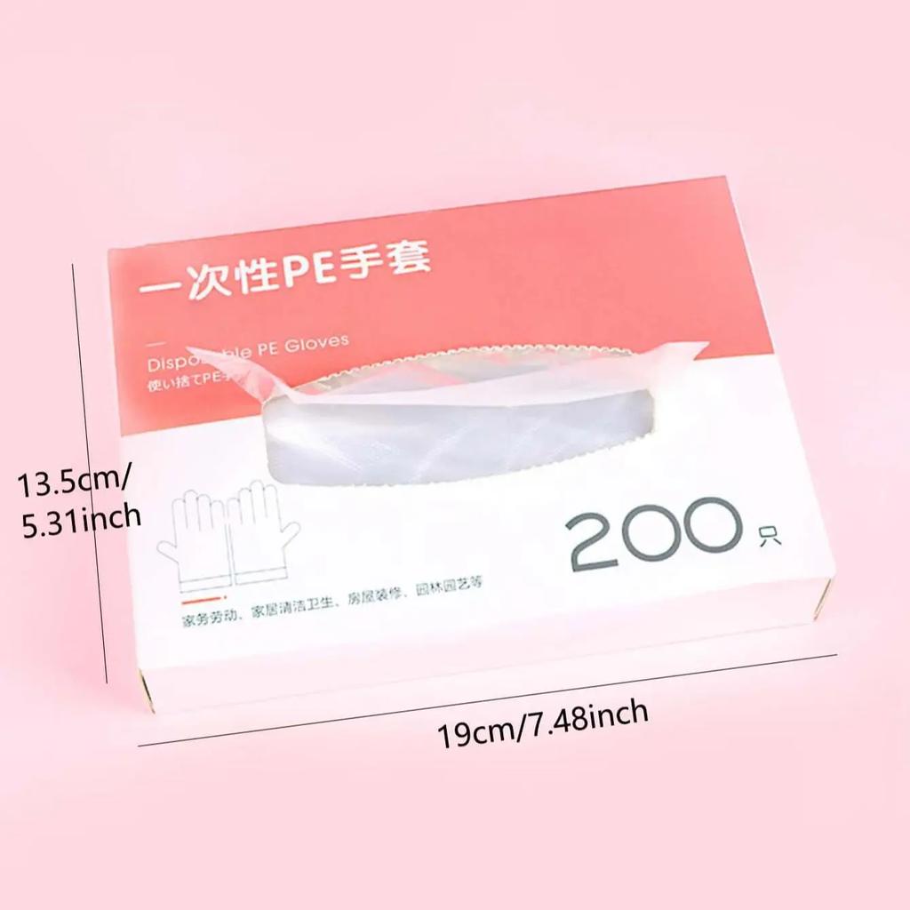 200Pcs Plastic Disposable Gloves Catering Baking Grabbing Dipping Stirring Salad Transparent PE Gloves Kitchen Accessories