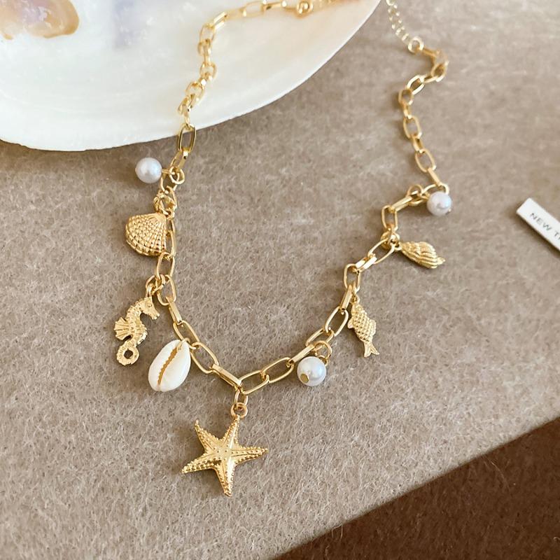 Sea Breeze Whispering~ Star Shell Conch Pearl Necklace Bracelet Set Sweet Holiday Wind Huge Good-looking Jewelry Women