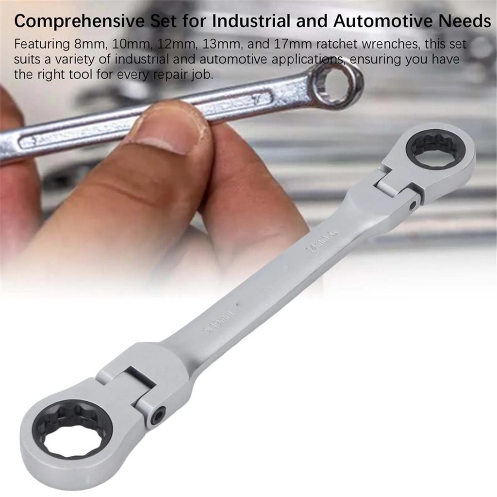 72-Tooth Double-Ended Ratchet Wrench Set with 5 Heads Multi-Function Adjustable Tool for Car Repair