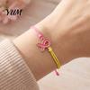 Breast Cancer Awareness Jewelry 2 Pcs Bracelets, Adjustable Braided String Unisex Cord Bracelet Bracelets with Ribbon Charm, Inspirational Gifts