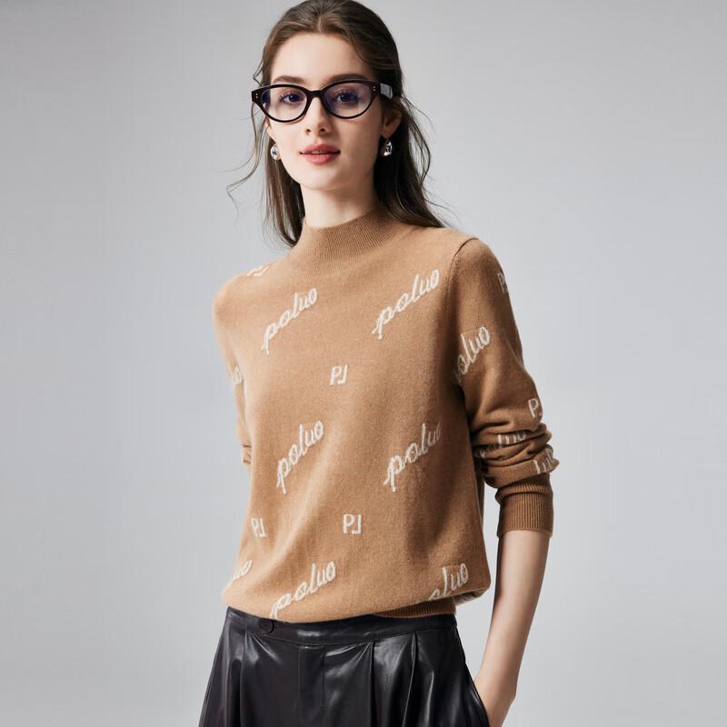 Paro Women's 100% Cashmere Semi-High Collar Letter Jacquard Sweater