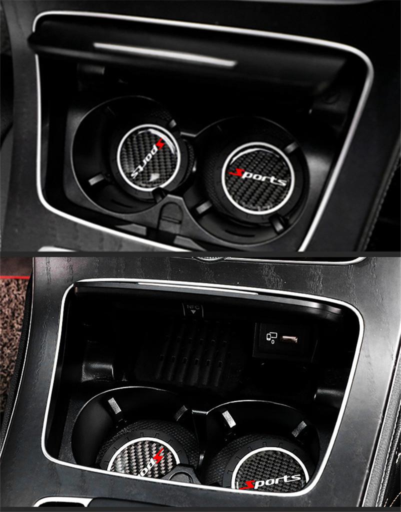 New 2Pcs High Quality Non-slip Elastic Durable Real Carbon Fiber Car Auto Water Cup Slot Non-Slip Mat Pad Sport Style