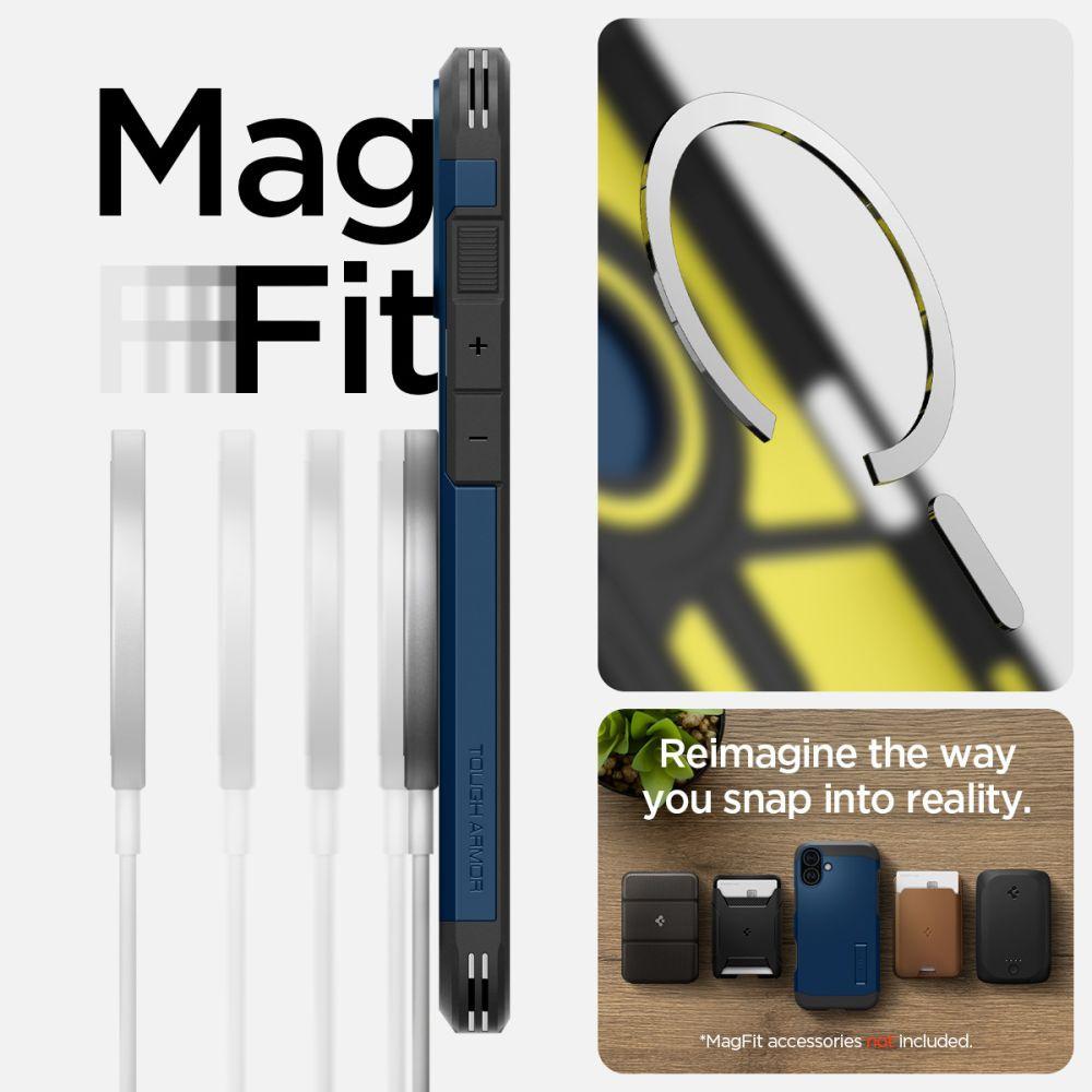 Spigen Tough Armor MagSafe Case with Stand for iPhone 16 - Blue