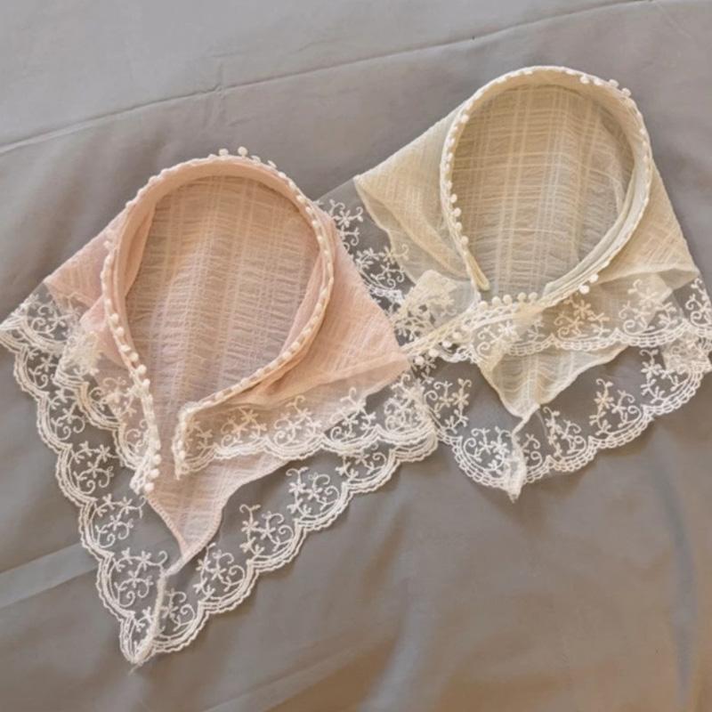 French Style Lace Plaid Triangle Turban Hairband For Women Girls Sweet Hair Decorate Headband Hair Band Fashion Hair Accessories