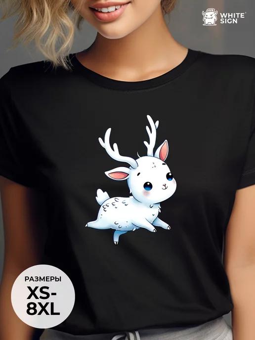 Oversized cotton T-shirt with Fairy-tale Fawn print 4XL