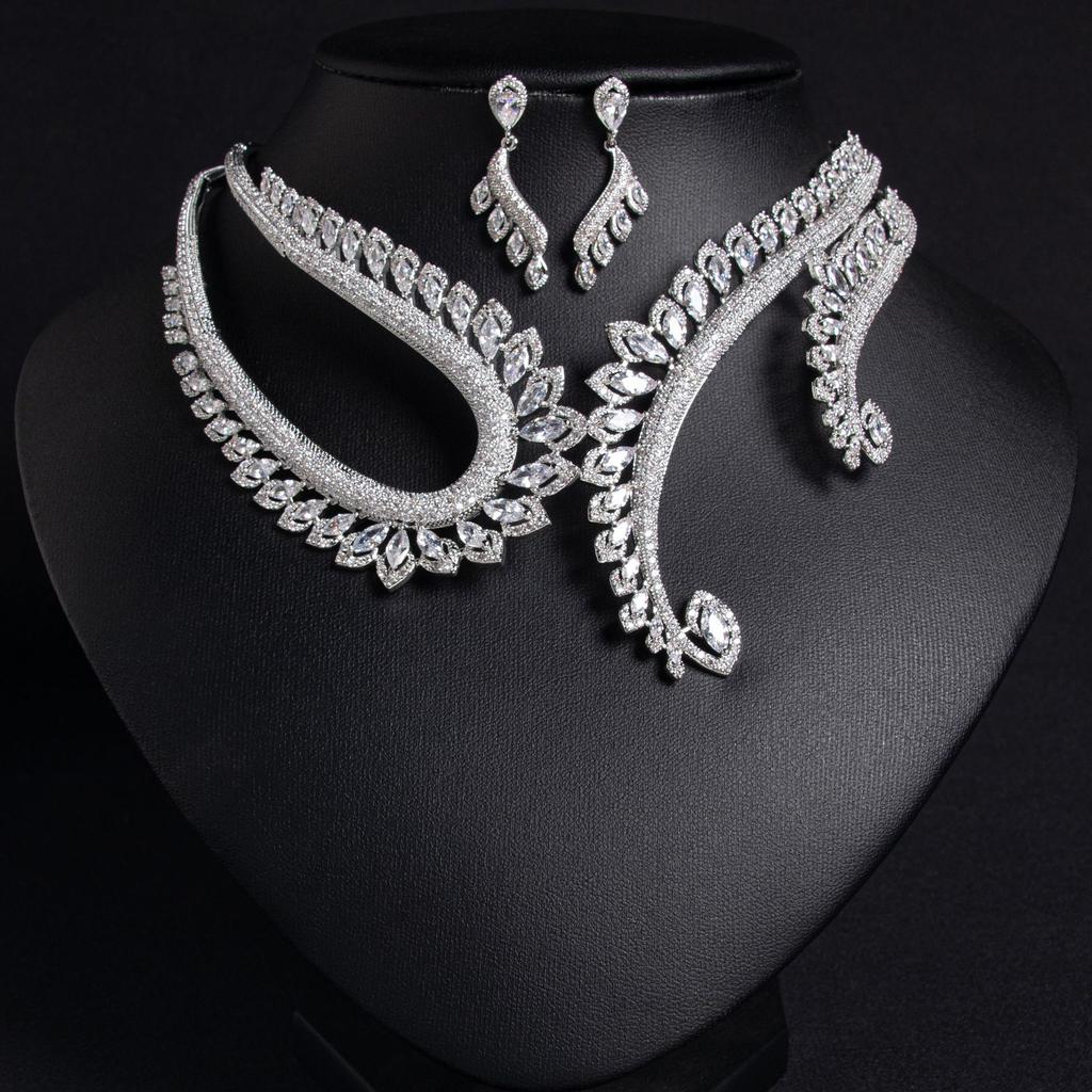 Luxury Cubic Zirconia Yellow Clear Green Red Water Drop CZ Necklace Earring Set for Women Bridal Nigeria Wedding Party Gifts