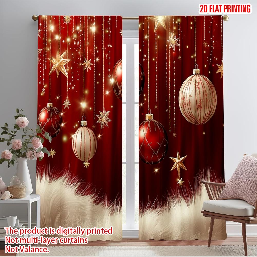 

2pcs,2D plane printing Curtains Roller Blinds Festive Christmas Ornaments Red (3) Versatile Polyester (without rod) Festive Use 52.50×116.00 CM 2pcs