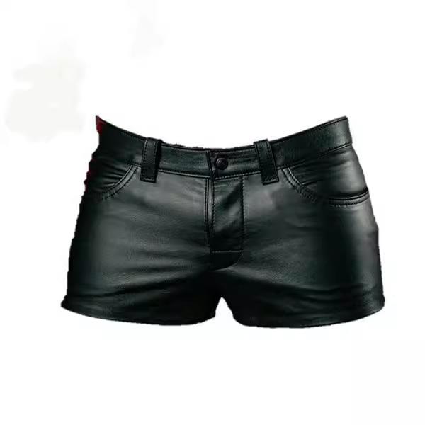2024 European & American Solid Color PU Men's Casual Super Short Leather Pants