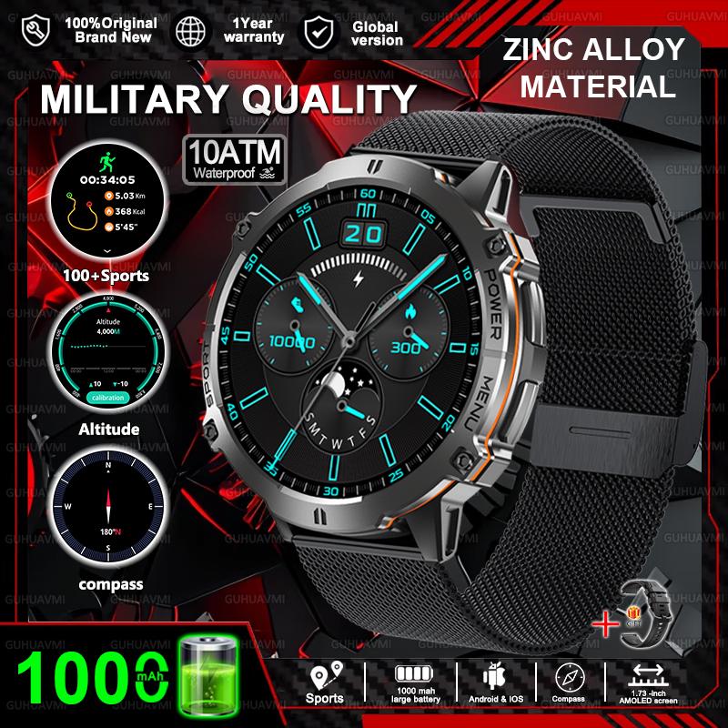 New Military 1000mAh Battery Smart Watch HD AMOLED Screen GPS track 10ATM Waterproof Compass BT Call Sports Smartwatch Men