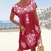 New Women Short Sleeve Round Neck Dress Spring Summer Ethnic Style Shoulder
