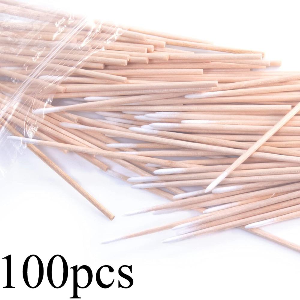 

100/300/500 шт. Короткая деревянная ручка с маленьким заостренным кончиком, ватный тампон для бровей, тату, косметика, перманентные принадлежности, косметические аппликаторы, палочки белый