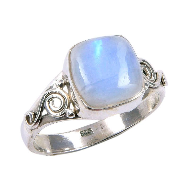 Natural Rainbow Moonstone Gemstone 925 Solid Sterling Silver Ring Size 7.5 Y4s43