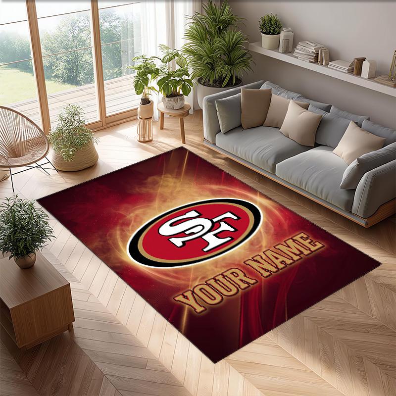 San Francisco 49ers Kristall-Samt-Teppich, Personalisierte rutschfeste Fußmatte mit individuellem Namenstext für Heimdekoration Geschenk