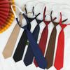 Lazy Small Necktie Black Wine Red Solid Dark Blue Korean Women Sweet Basic Style School Uniform Classic Ties