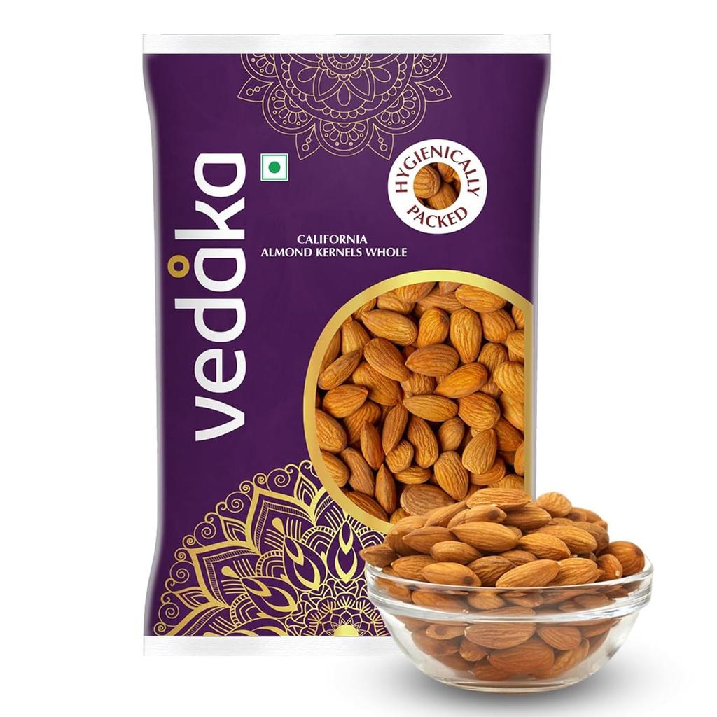 Amazon Marke - Vedaka 100% Natürliche Kalifornische Mandeln | 500 G | Badam Giri| Reich an Ballaststoffen |Reich an Protein und Ballaststoffen| Nüsse & Trockenfrüchte