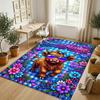 Cow Highland Theme Crystal Velvet Rug Personalized Custom Name Text Soft Floor Mat Home Decor