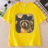 Funny Cowboy Raccoon TShirt Animal Meme Graphic Tee Vintage Comfortable Cotton Short Sleeve Loose Tees Streetwear
