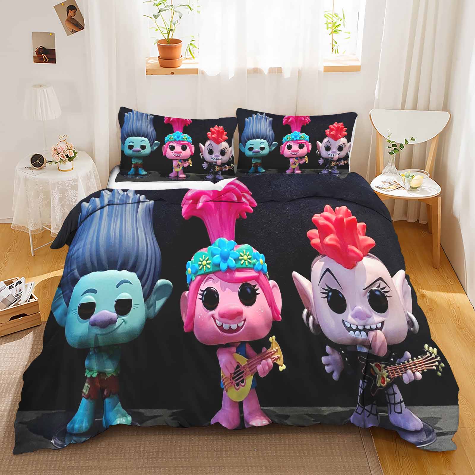 

Trolls Anime Bedding Set Duvet Cover 1009 Polyester Suitable For Children And Adults 3-Piece Set EU Single(135*200cm)3pcs
