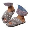 Ladies Furry Slippers Women Flat Bottom Home Indoor Slippers Warm Pearl Floor Furry Slippers Cotton Holiday Slippers for Women