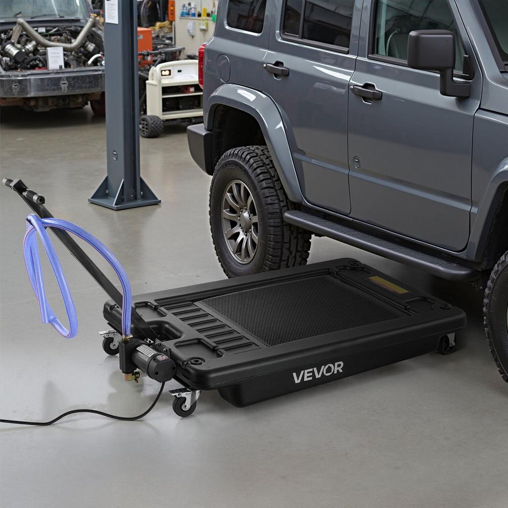 Low Profile Oil Drain Pan, 64 L Capacity, Rolling Oil Drain Pan with Electric Pump & 2.2 M Hose, Leak-proof & Corrosion-resistant, Fit for Cars, SUVs,