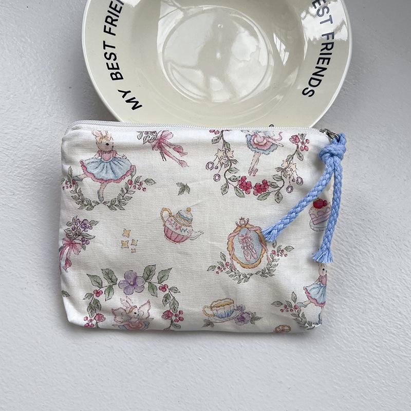 Adorable Blue Cartoon Makeup Bag: Mini Pure Cotton Coin and Earphone Pouch, Lipstick Carrier, Portable Storage.