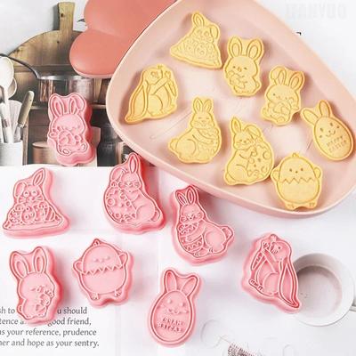 Little Rabbit Easter Theme Biscuit Molds Little Rabbit 3D Frostbite Flip Sugar Plastic Cookies Press DIY Baking Products Cutter