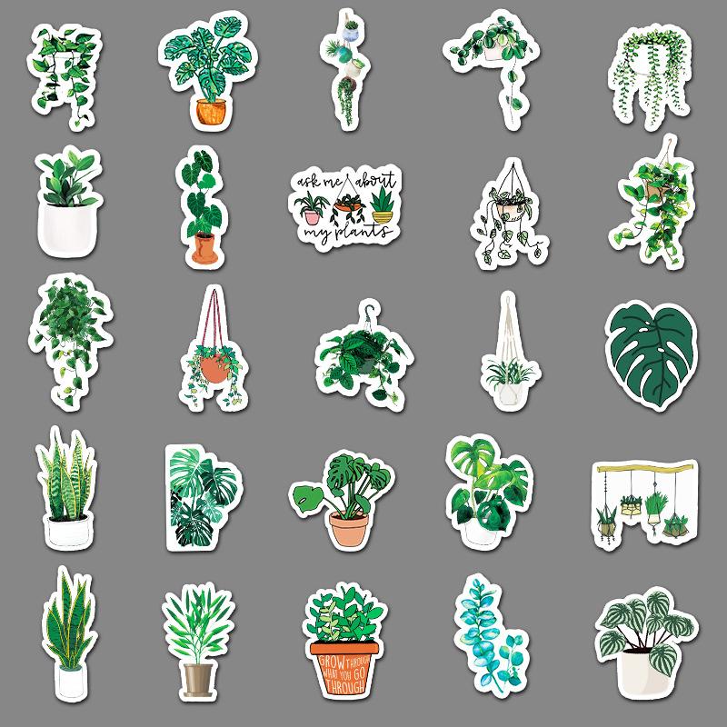 50 Cartoon Green Plants Ins Style Decorative Plants Doodle Hand Tent Suitcase Tablet Car Creative Stickers