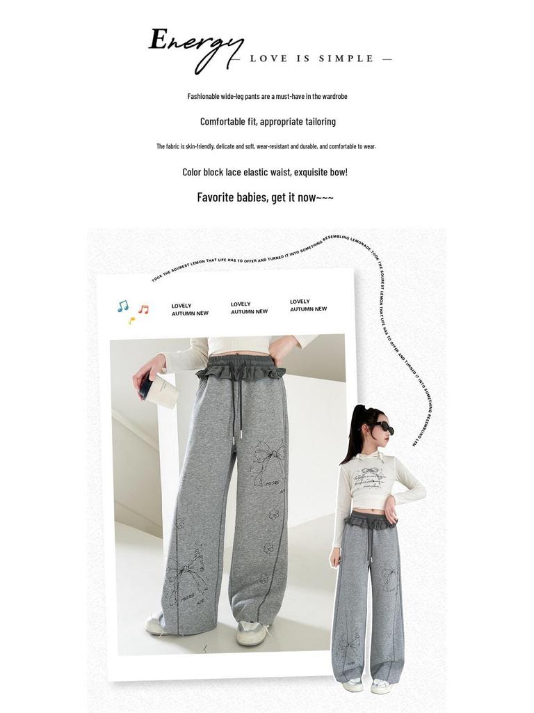 Women's Autumn 2025 Color Block Bow Casual Wide Leg Pants