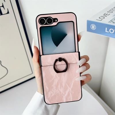 Handyhülle aus Leder mit Muschelmuster für Samsung Galaxy Z Flip 6 5 4 3 Flip6 Flip5 Flip4 Flip3 Ringhalter Scharnierschutzhülle