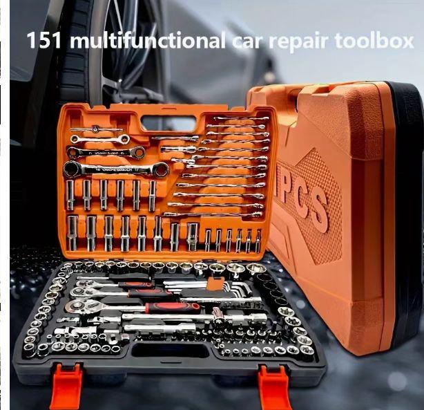 53-Piece Hex & Phillips Screwdriver Set with Ratchet Wrench & Socket Tool for Car & Motorcycle Repair