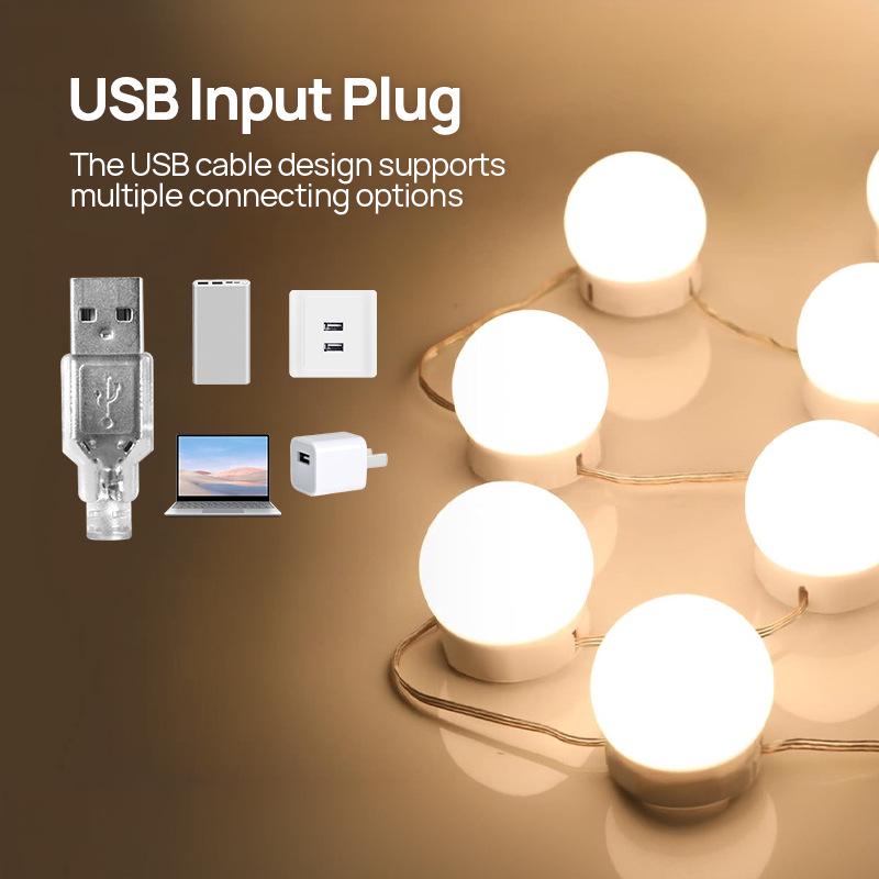 Hollywood Style LED Vanity Light with Touch-Controlled Three-Color Stepless Dimming