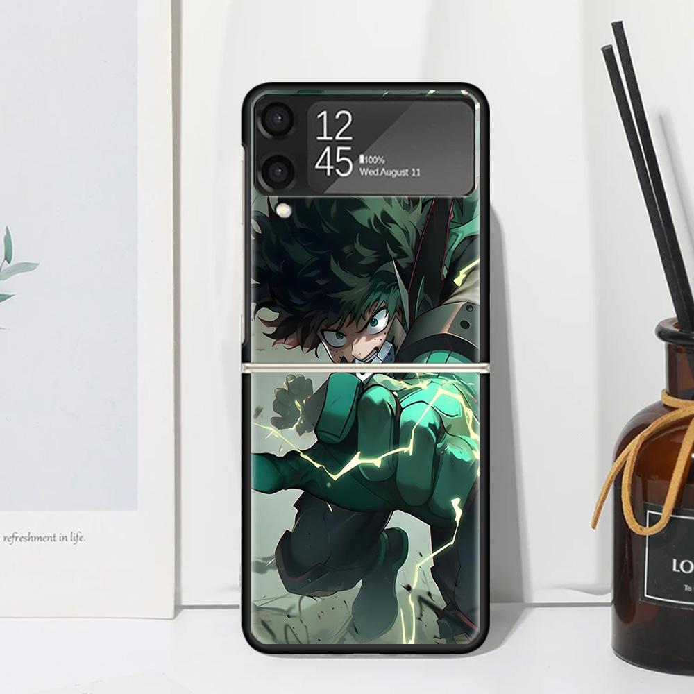 Midoriya Izuku Deku MHA My Hero Phone Case Cover for Samsung Galaxy Z Flip 7 6 5 4 3 5G Flip3 Flip4 Flip5 ZFlip6 ZFlip7 Black Fu