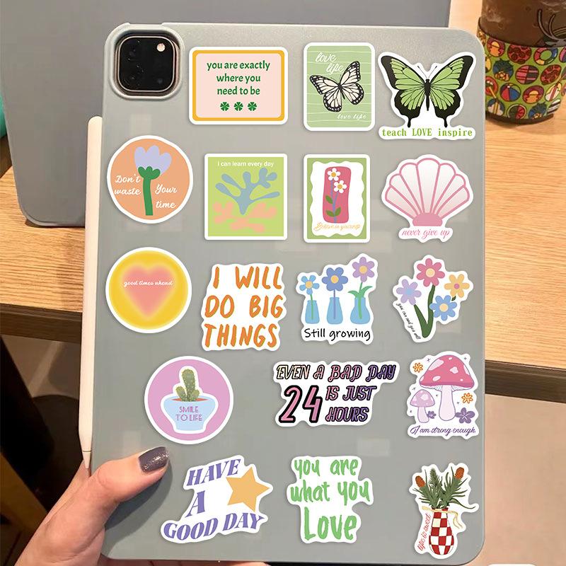 50 Inspirational Danish Pink Green Stickers Personalized Decorative Guitar Notebook Suitcase DIY Waterproof Stickers