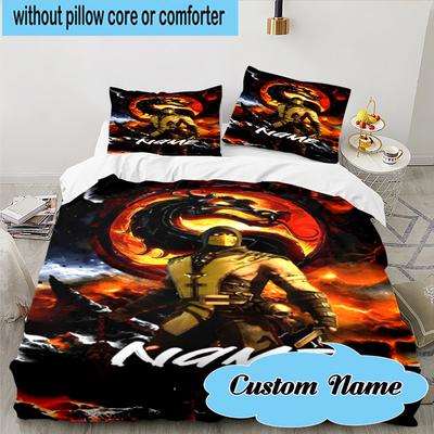 Custom Name 3PCS Dragon's Fiery Kombat Bedding Set, Including 1pc Duvet Cover And 2pcs Pillowcases, Suitable for Dorms and Bedrooms Gift