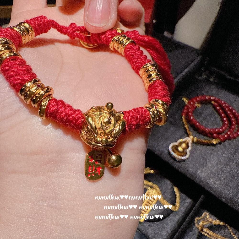 Ancient Gold, Filigree Gourd Fulu Pendant Necklace, New Chinese Style, Lion Dancing Gold Tuo Tuo Red Rope Bracelet, Abacus