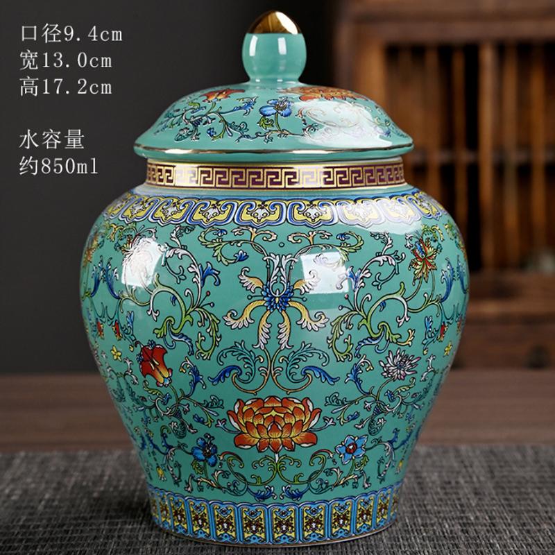 

Enamel Color General Ceramic Storage Pot Tea Jar with Lid Large Capacity Sealed Jar Living Room Ornament Antique Vase Home Decor