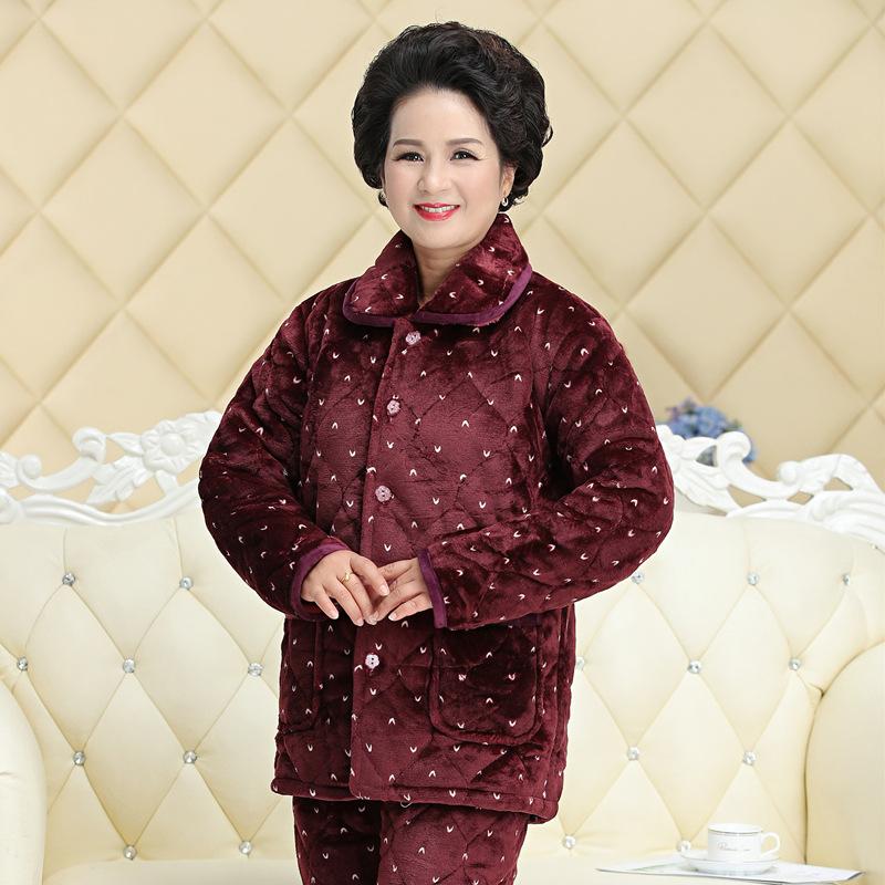 Three-layer Thickened Fleece Padded Pajamas Women's Winter Coral Fleece Extra Thick Hunan Loungewear