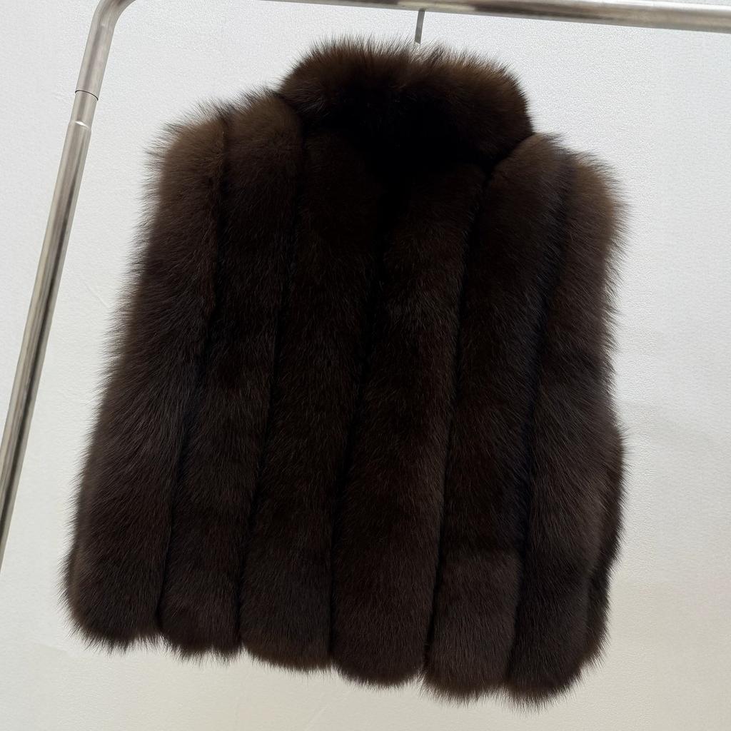 [Jeju Snow Realm] Autumn and winter new high-luxury whole leather real fox hair vertical strip collar stacked wearing vest jacket