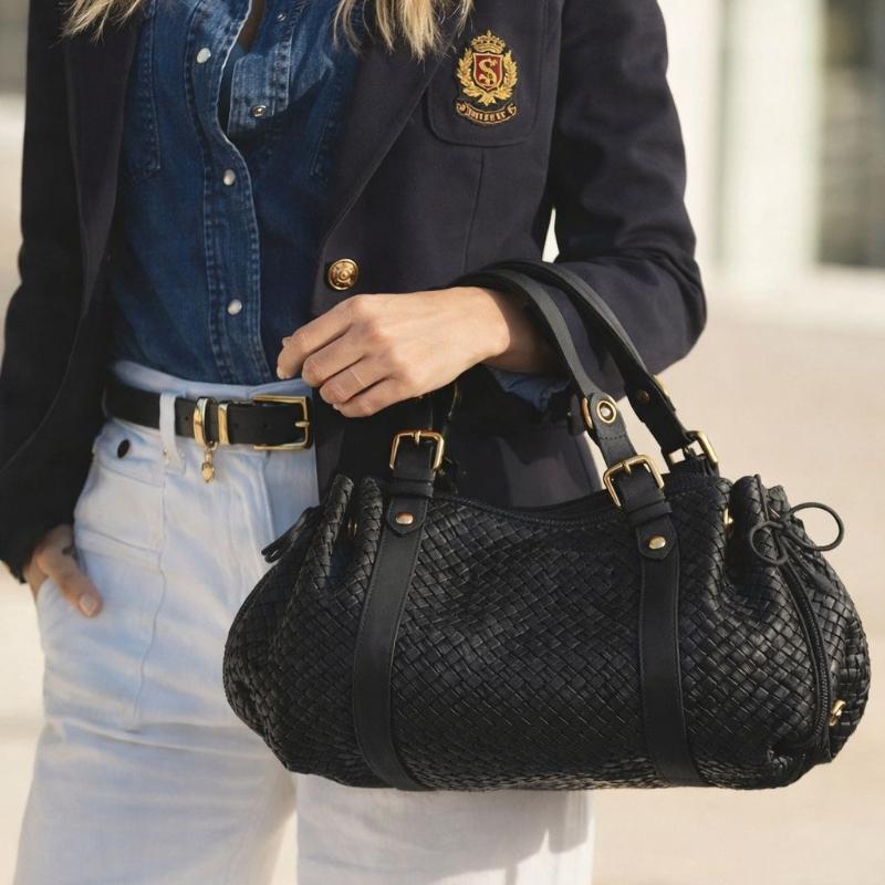 Borsa Boston Intrecciata da Donna, Borsa a Mano Minimalista Monocolore, Borsa a Spalla Singola per Lavoro e Pendolarismo, Borsa da Mano da Donna
